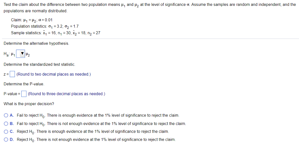 Solved Test the claim about the difference between two