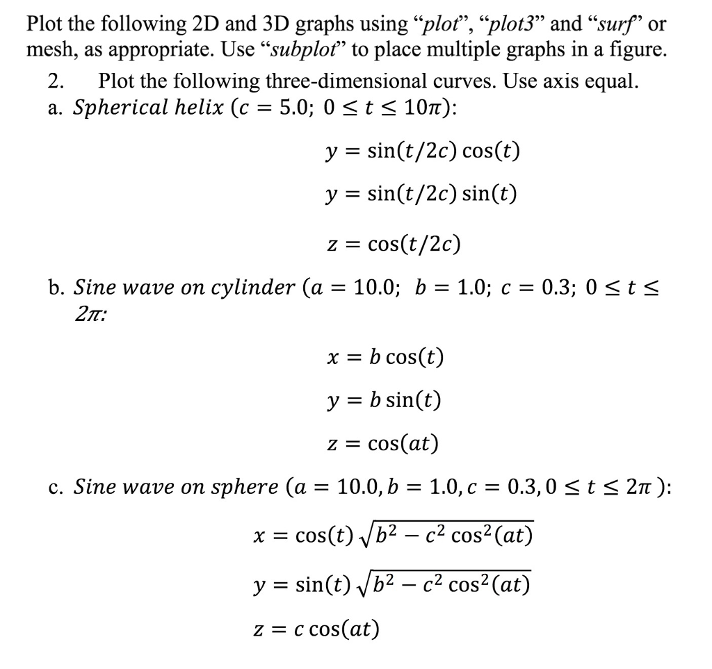 Solved Plot the following 2D and 3D graphs using 