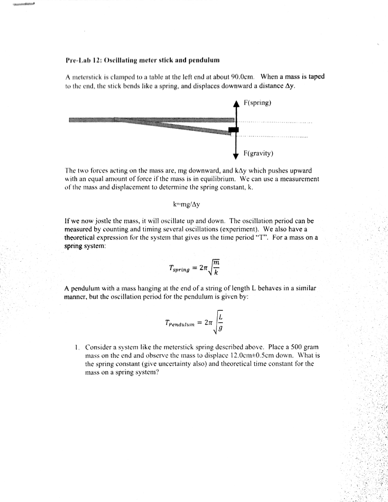 Solved Prel ab 12 oscillating meter stick and pendulum A