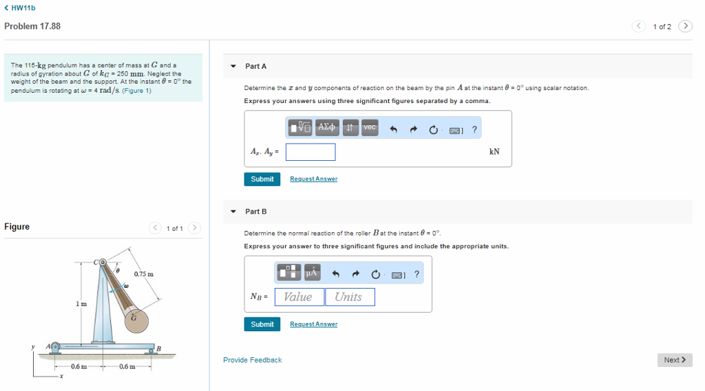 Solved HW11b Problem 17.88 1 of 2 The 115kg pendulum hss s