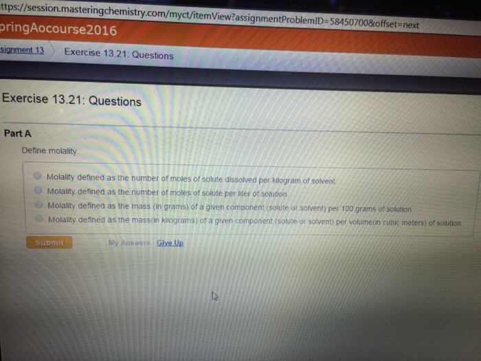 Solved Define molality Molality defined as as the number of | Chegg.com