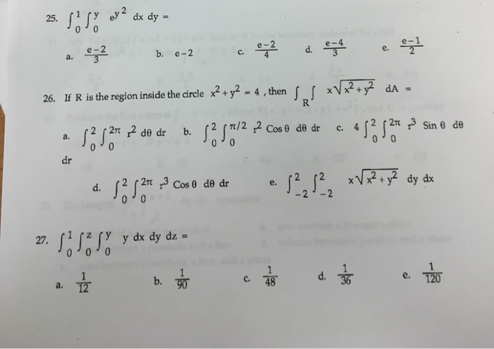 solved-integral-1-0-integral-y-0-e-y-2-dx-dy-e-2-3-e-2-chegg