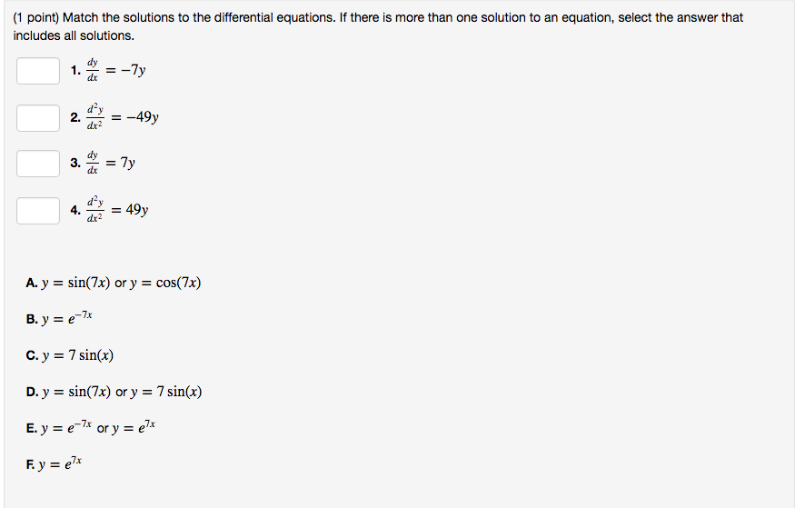 Solved Match the solutions to the differential equations. If | Chegg.com