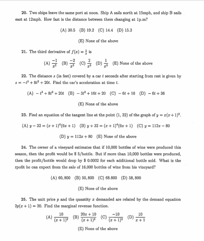 Solved 20. Two Ships Leave The Same Port At Noon. Ship A 