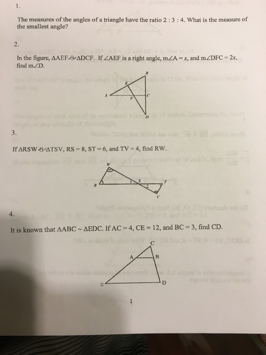 Solved The measures of the angles of a triangle have the | Chegg.com