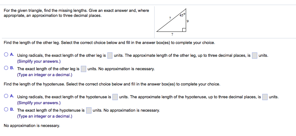 Solved For The Given Triangle, Find The Missing Lengths. | Chegg.com