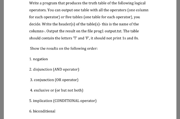 Solved Write a program that produces the truth table of the | Chegg.com