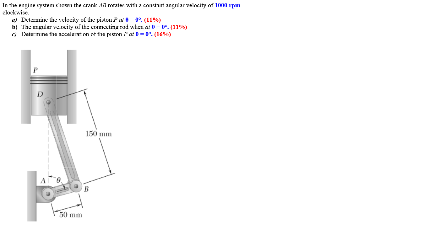 Solved In the engine system shown the crank AB rotates with