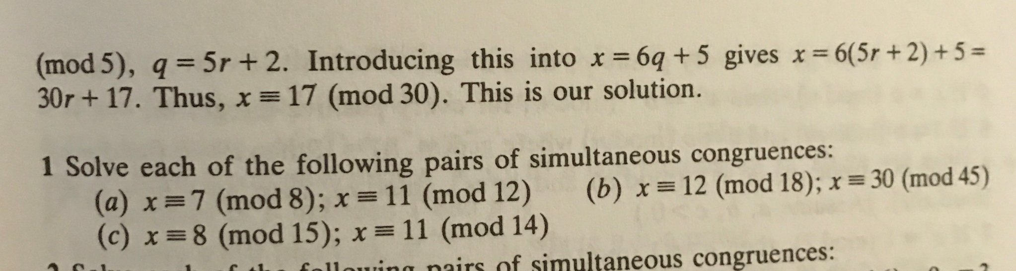 Solved B. Solving Sets Of Congruences Example Solve The Pair | Chegg.com