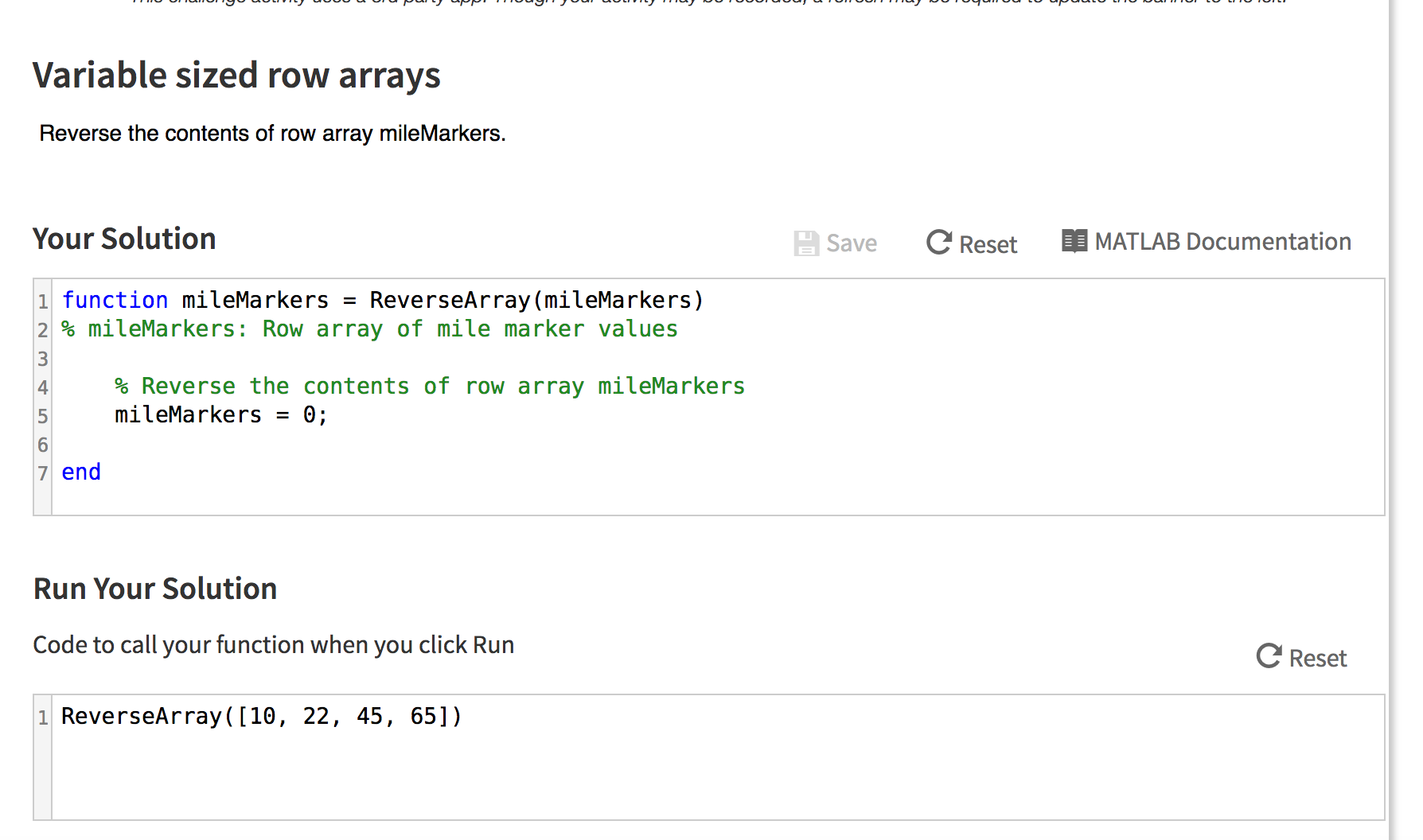 Solved Reverse the contents of row array mile Markers. Chegg