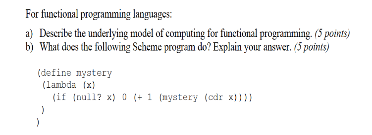 Solved For Functional Programming Languages: A) Describe The | Chegg.com