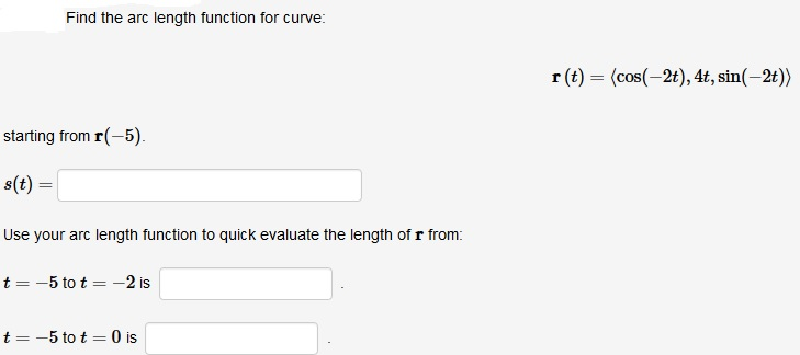 Solved Find the arc length function for curve: r (t) | Chegg.com