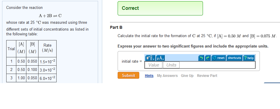 Solved Consider the reaction A + 2B C whose rate at 25 | Chegg.com