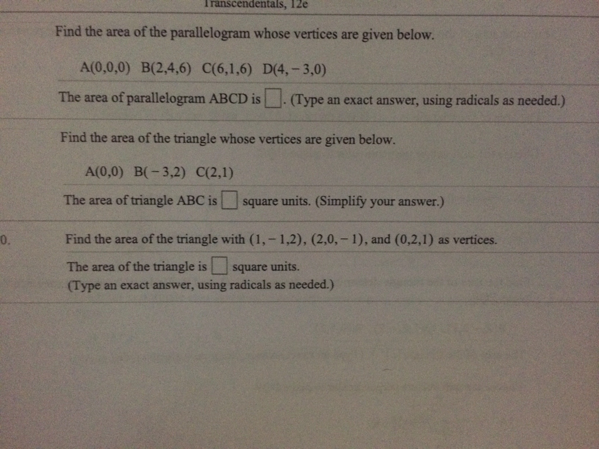 find the area of the parallelogram whose vertices are given below