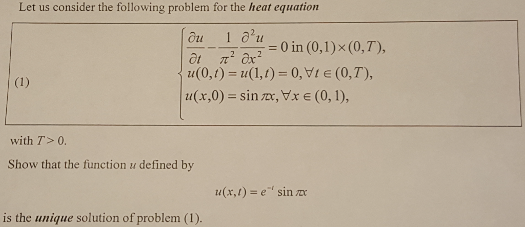Solved Let us consider the following problem for the heat | Chegg.com