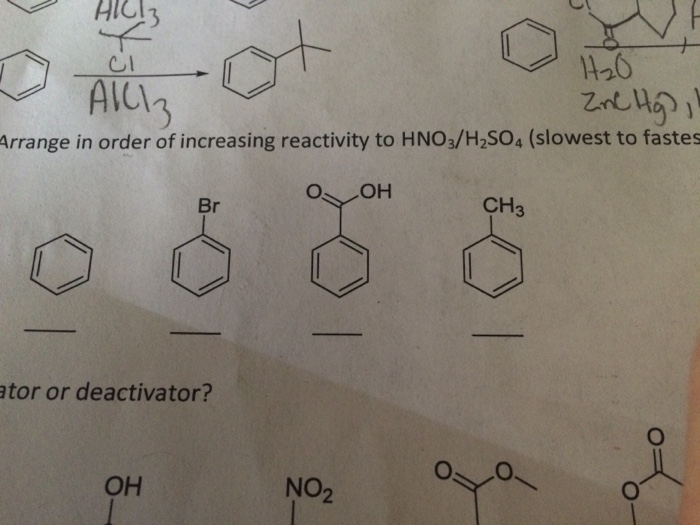Solved Arrange in order of reactivity to HNO3/H2SO4 (slowest | Chegg.com