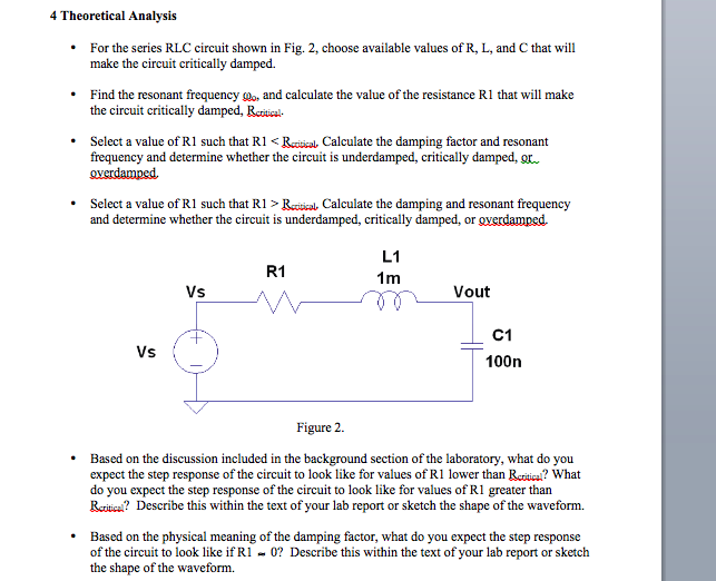 Solved 4 Theoretical Analysis For The Series Rlc Circuit