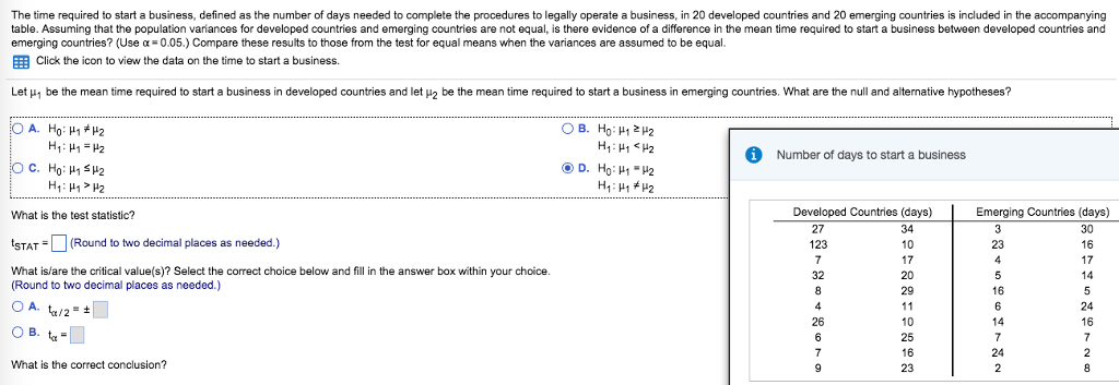 Solved The time required to start a business, defined as the | Chegg.com