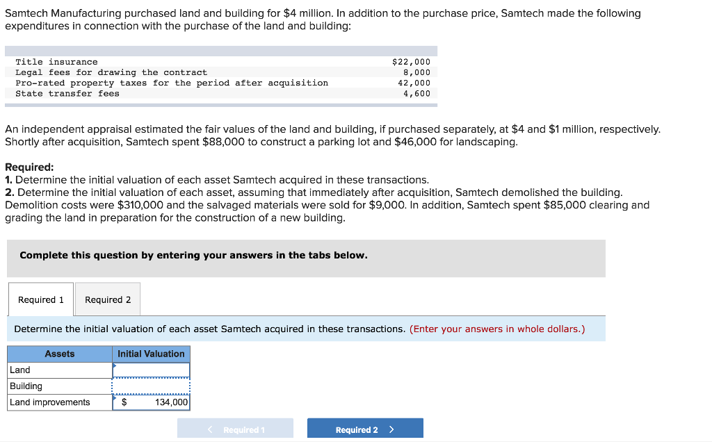 Solved Samtech Manufacturing purchased land and building for