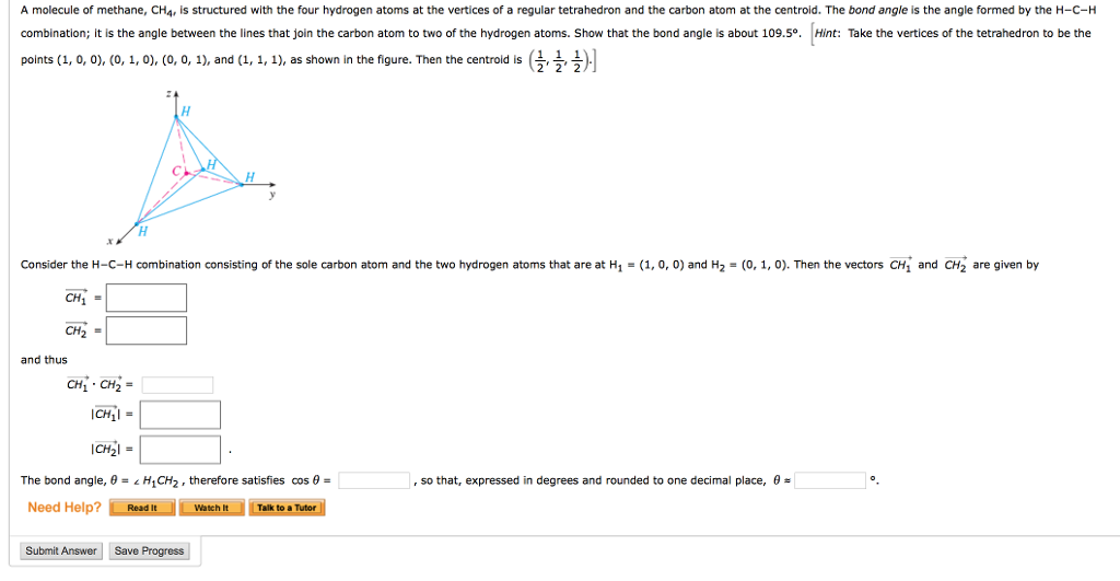 Solved A molecule of methane, CH4, is structured with the | Chegg.com