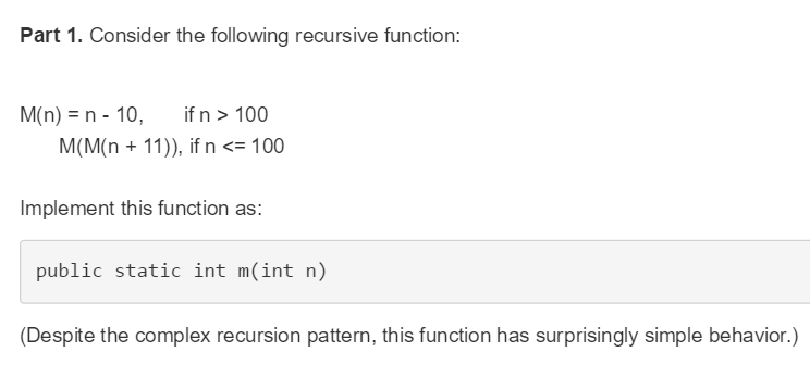 Solved Consider the following recursive function: M(n) = n | Chegg.com