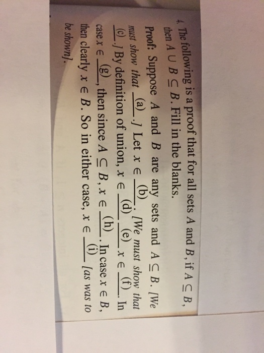 Solved The following is a proof that for all sets A and B, | Chegg.com