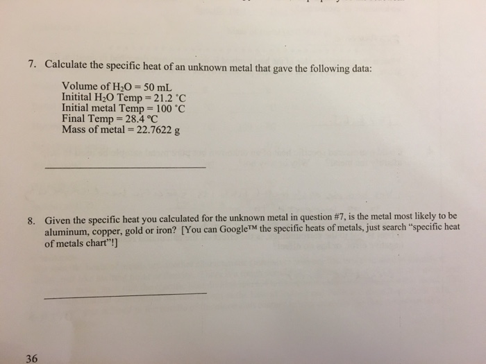 Specific Heat Metal Chart