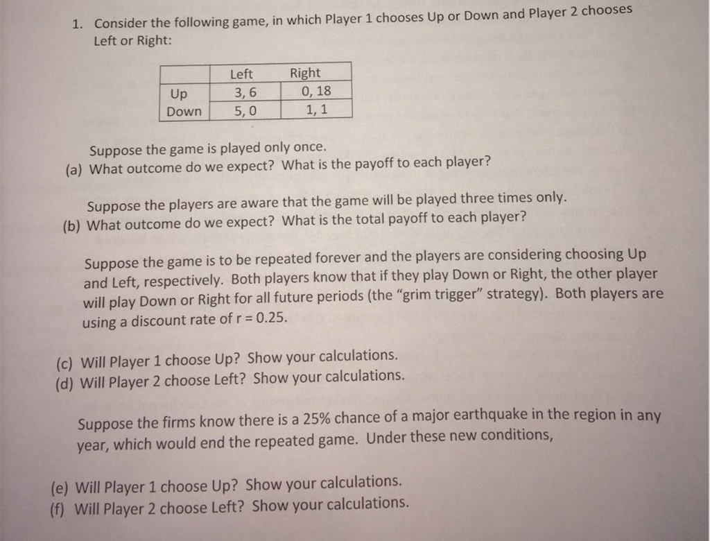Solved 1. Consider the following game, in which Player 1 | Chegg.com