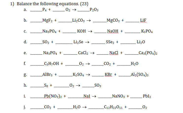 Solved 1) Balance the following equations. (23) a. P4 | Chegg.com