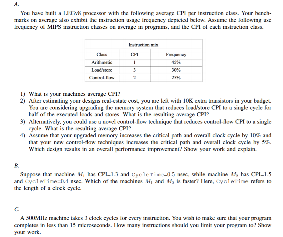 Solved A. You have built a LEGv8 processor with the | Chegg.com