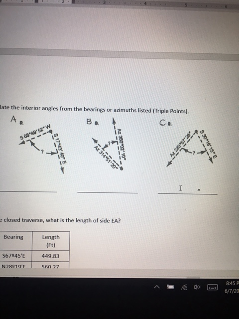 Solved Calculate the interior angles from the bearings or | Chegg.com