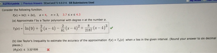 Solved Consider the following function. f(x) = ln(1 + 2x), | Chegg.com