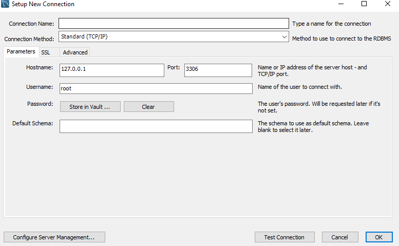 mysql url username password