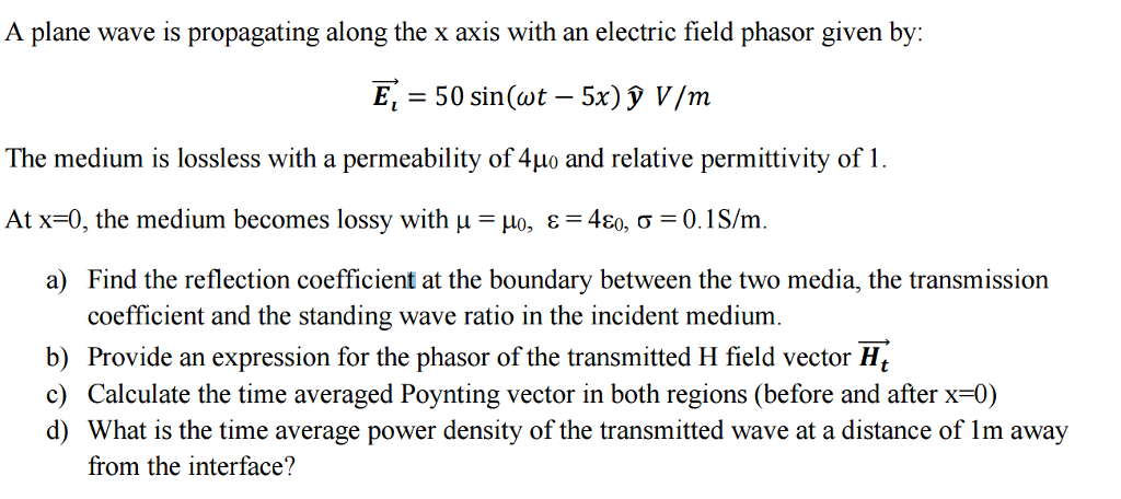 Solved A plane wave is propagating along the x axis with an | Chegg.com