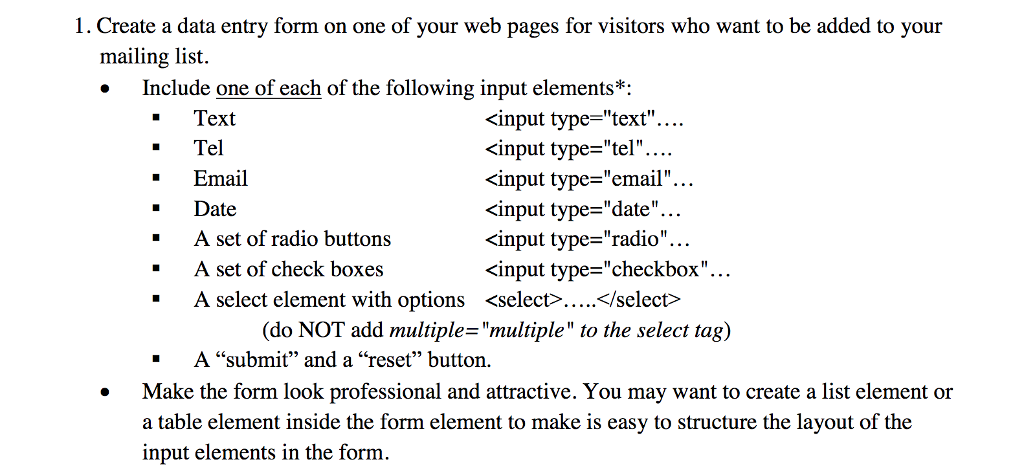Solved Create a data entry form on one of your web pages for | Chegg.com