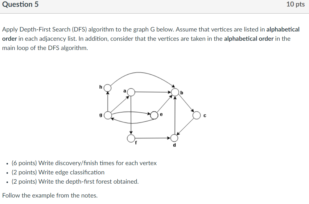 Solved Question 5 10 Pts Apply Depth-First Search (DFS) | Chegg.com