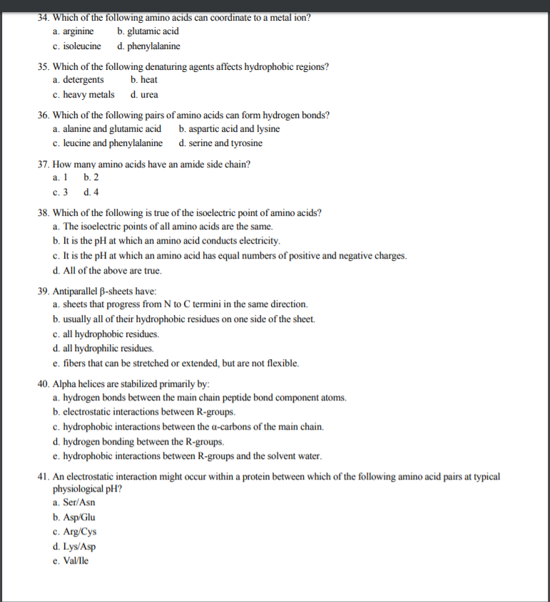 Solved 34. Which of the following amino acids can coordinate | Chegg.com