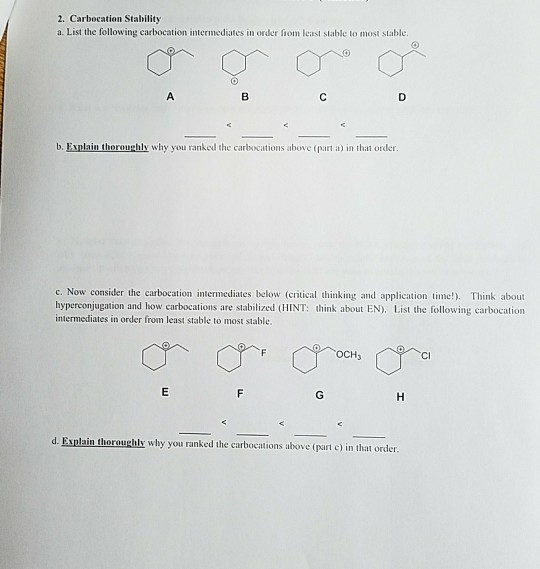 Solved 2. Carbocation Stability a. List the following | Chegg.com