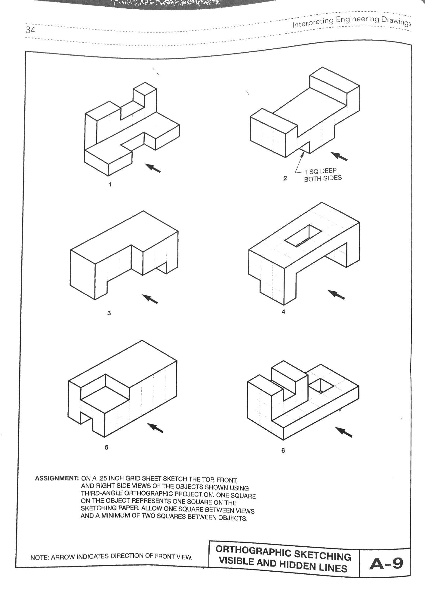 Solved On A .25 inch grid sheet shetch the top, front, and | Chegg.com