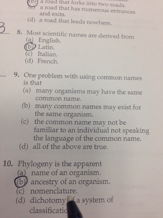 Solved Most scientific names are derived from English.