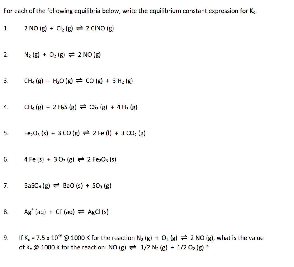 Solved For each of the following equilibria below, write the | Chegg.com