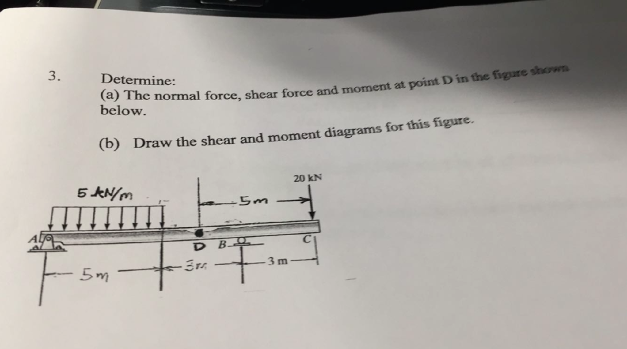 Solved Determine: The normal force, shear force and moment | Chegg.com