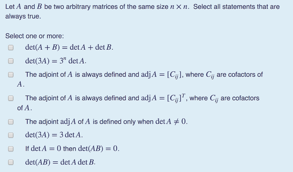 Solved Let A and B be two arbitrary matrices of the same | Chegg.com