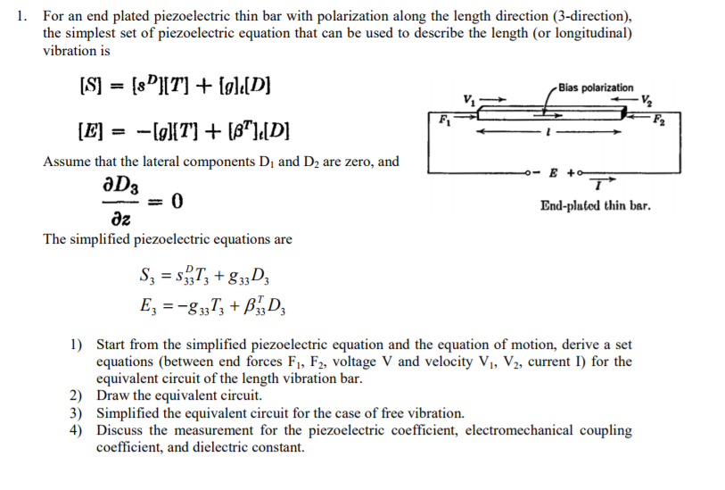 1. For an end plated piezoelectric thin bar with