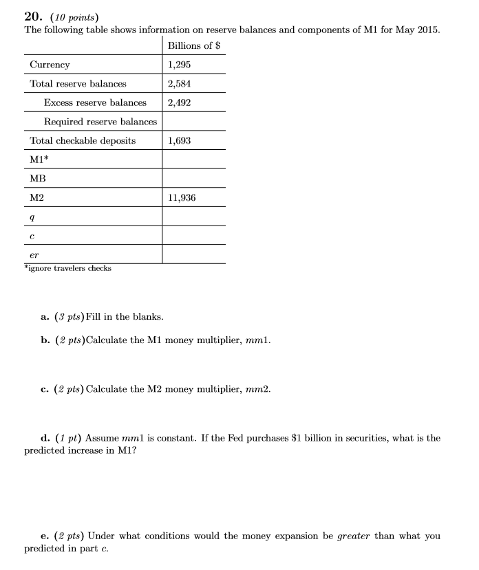 Solved 20. (10 points) The following table shows information