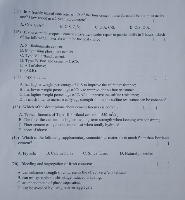 Solved (15) In a freshly mixed concrete, which of the four | Chegg.com