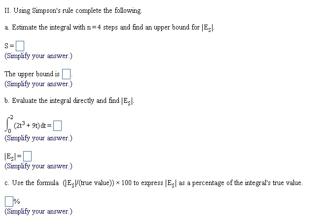 Solved II. Using Simpson's rule complete the following. a. | Chegg.com