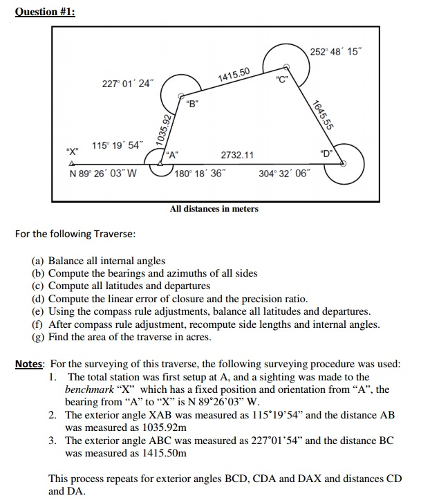For the following Traverse (a) Balance all internal