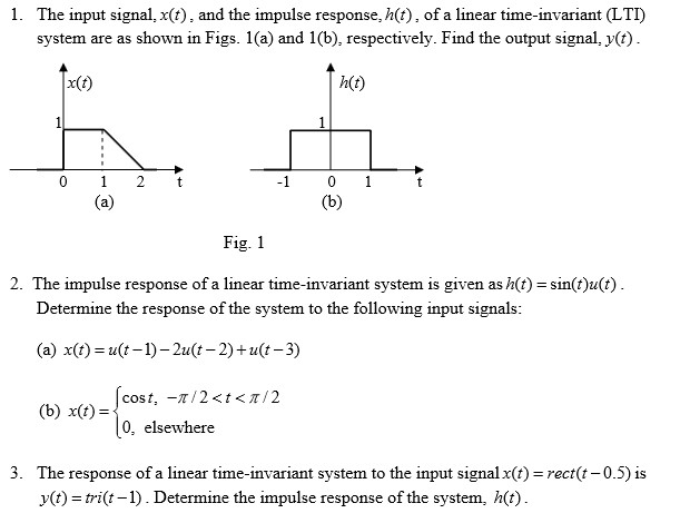 Solved The input signal, x(t) = and the impulse response, | Chegg.com