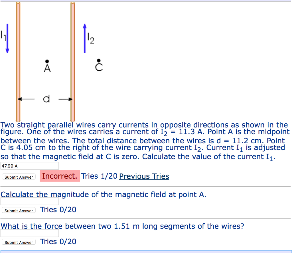 solved-two-straight-parallel-wires-carry-currents-in-chegg